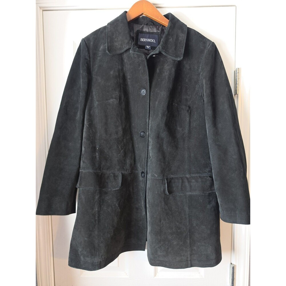 Bernardo Vintage Suede Jacket 90s Womens Leather Washable Black 2X Button Up